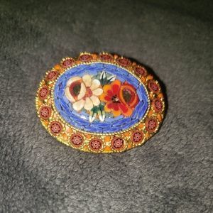 Gorgeous Antique Oval Micro Mosaic Brooch Pin